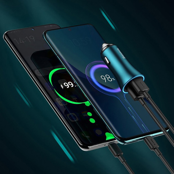Автомобільний зарядний пристрій Baseus Golden Contactor Max Dual Fast Charger Car Charger U+C 60W Blue (CGJM000103)