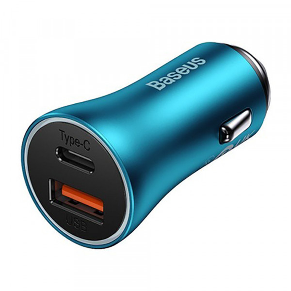 Автомобільний зарядний пристрій Baseus Golden Contactor Max Dual Fast Charger Car Charger U+C 60W Blue (CGJM000103)