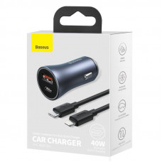 Автомобільний зарядний пристрій Baseus Golden Contactor Pro Dual Car Charger U+C 40W (With Cable Type-C/ iP 1m) Dark Grey (TZCCJD-B0G)
