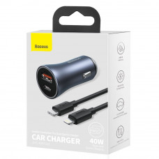 Автомобільний зарядний пристрій Baseus Golden Contactor Pro Dual Car Charger U+C 40W (With Cable Type-C/ iP 1m) Dark Grey (TZCCJD-B0G)
