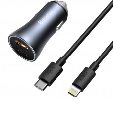 Автомобільний зарядний пристрій Baseus Golden Contactor Pro Dual Car Charger U+C 40W (With Cable Type-C/ iP 1m) Dark Grey (TZCCJD-B0G)
