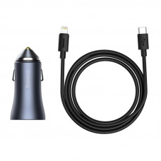 Автомобільний зарядний пристрій Baseus Golden Contactor Pro Dual Car Charger U+C 40W (With Cable Type-C/ iP 1m) Dark Grey (TZCCJD-B0G)