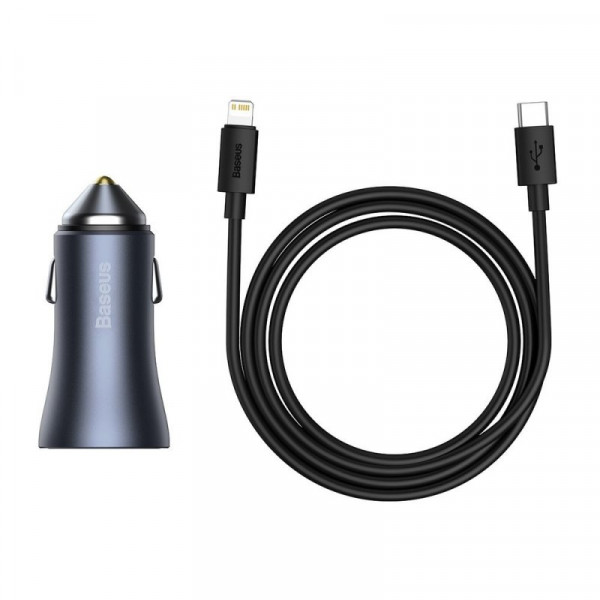 Автомобільний зарядний пристрій Baseus Golden Contactor Pro Dual Car Charger U+C 40W (With Cable Type-C/ iP 1m) Dark Grey (TZCCJD-B0G)