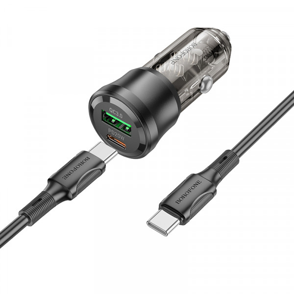 Автомобільний зарядний пристрій BOROFONE BZ25 Journey PD38W(1C1A) car charger Transparent Black (6941991106989)