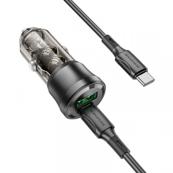 Автомобільний зарядний пристрій BOROFONE BZ25 Journey PD38W(1C1A) car charger Transparent Black (6941991106989)