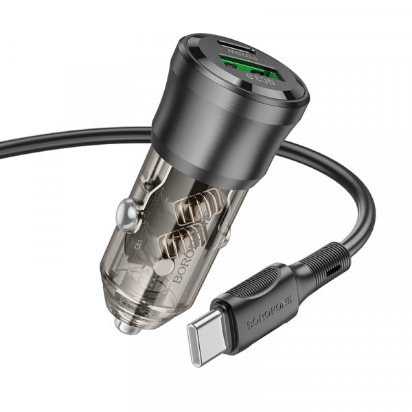 Автомобільний зарядний пристрій BOROFONE BZ25 Journey PD38W(1C1A) car charger Transparent Black (6941991106989)