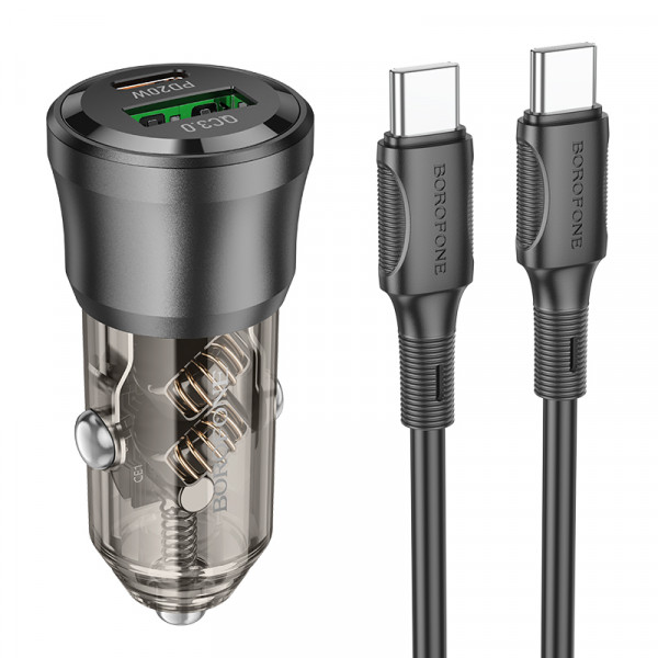 Автомобільний зарядний пристрій BOROFONE BZ25 Journey PD38W(1C1A) car charger Transparent Black (6941991106989)