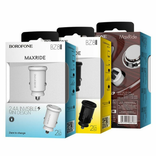 Автомобільний зарядний пристрій BOROFONE BZ8 MaxRide Dual Port Car Charger Білий