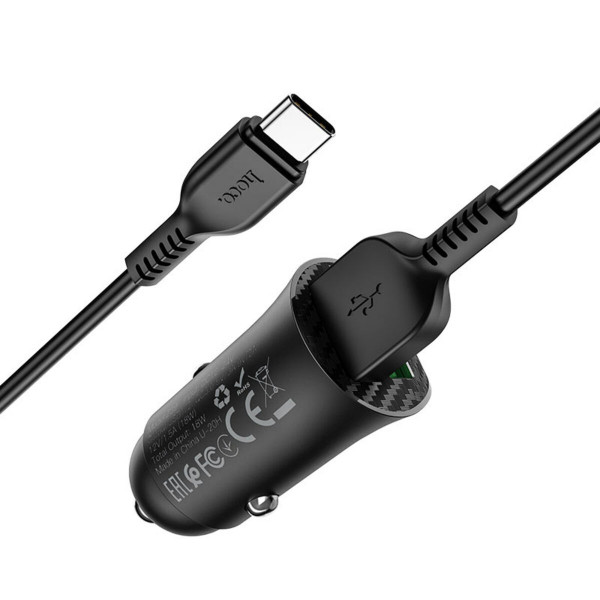 Автомобільний зарядний пристрій HOCO Z39 Farsighted dual port QC3.0 18W set(Type-C) Чорний