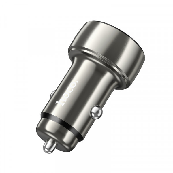 Автомобільний зарядний пристрій HOCO Z50 Leader 48W dual-port PD30W+QC3.0 car charger with digital display Metal Grey (6931474798756)