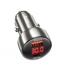 Автомобільний зарядний пристрій HOCO Z50 Leader 48W dual-port PD30W+QC3.0 car charger with digital display Metal Grey (6931474798756)