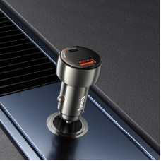 Автомобільний зарядний пристрій HOCO Z50 Leader 48W dual-port PD30W+QC3.0 car charger with digital display Metal Grey (6931474798756)