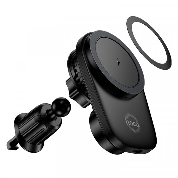 Автотримач для телефона з БЗП HOCO HW36 electric rotating magnetic wireless fast charging car holder(air outlet) Black (6942007672023)