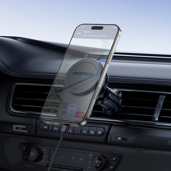 Автотримач для телефона з БЗП HOCO HW36 electric rotating magnetic wireless fast charging car holder(air outlet) Black (6942007672023)