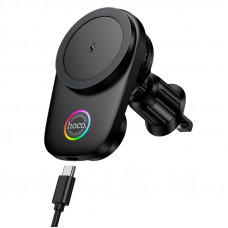 Автотримач для телефона з БЗП HOCO HW36 electric rotating magnetic wireless fast charging car holder(air outlet) Black (6942007672023)
