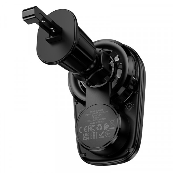 Автотримач для телефона з БЗП HOCO HW36 electric rotating magnetic wireless fast charging car holder(air outlet) Black (6942007672023)