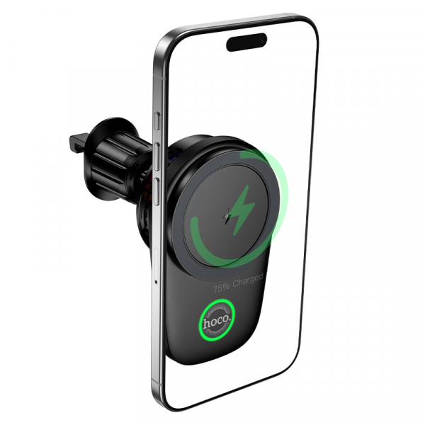 Автотримач для телефона з БЗП HOCO HW36 electric rotating magnetic wireless fast charging car holder(air outlet) Black (6942007672023)