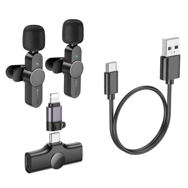 Бездротова мікрофонна система BOROFONE BFK12 Trophy lavalier wireless digital microphone(iP/Type-C) Чорний