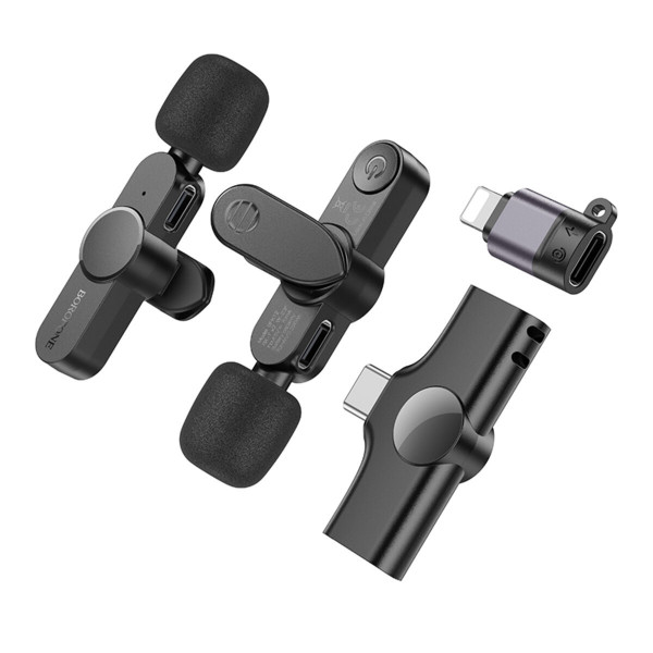 Бездротова мікрофонна система BOROFONE BFK12 Trophy lavalier wireless digital microphone(iP/Type-C) Чорний
