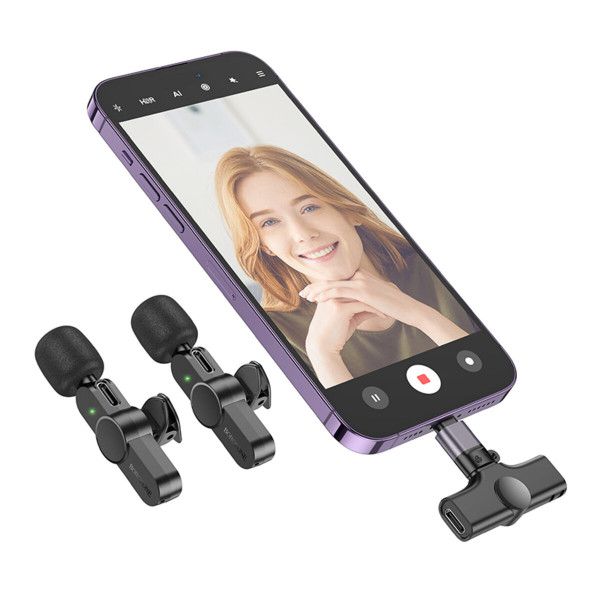 Бездротова мікрофонна система BOROFONE BFK12 Trophy lavalier wireless digital microphone(iP/Type-C) Чорний