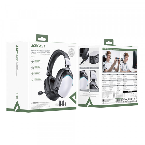 Бездротові накладні навушники ACEFAST H11 gaming wireless headset White (6974316285601)