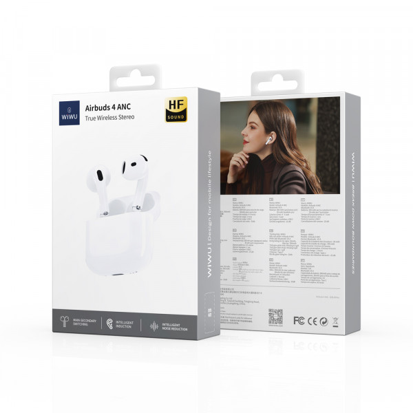 Бездротові навушники TWS WIWU Airbuds 4, ENC+ANC, White (6976975614389)