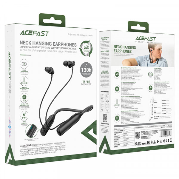 Бездротові спортивні навушники ACEFAST N4 neck hanging wireless earphones Black (6974316283607)