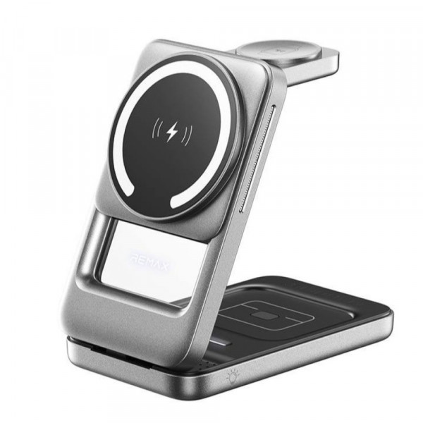Бездротовий зарядний пристрій REMAX 22.5W 3 in 1 upgrade free with built-in night light foldable magnetic wireless charger CW10 Black (6954851263432)