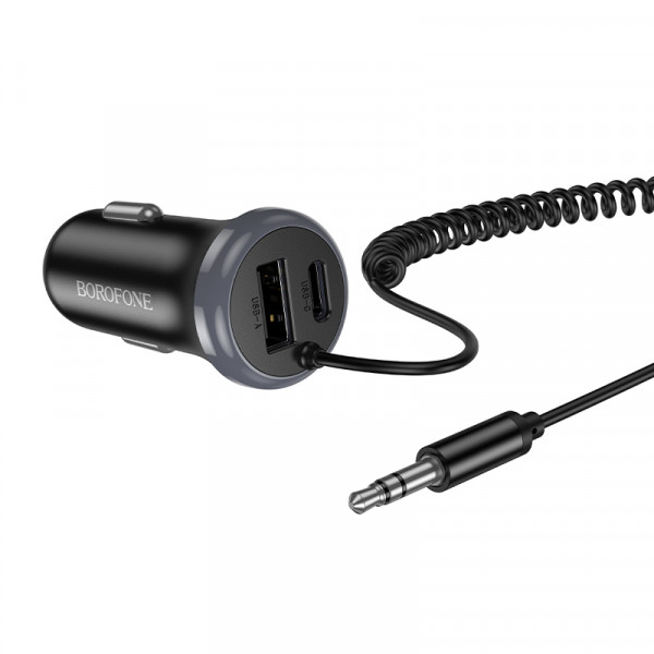 Bluetooth-ресивер BOROFONE BC64 Contento dual-port car BT receiver with built-in cable Black (6941991126567)
