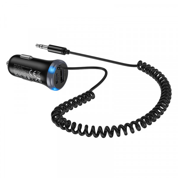 Bluetooth-ресивер BOROFONE BC64 Contento dual-port car BT receiver with built-in cable Black (6941991126567)