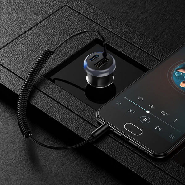 Bluetooth-ресивер BOROFONE BC64 Contento dual-port car BT receiver with built-in cable Black (6941991126567)