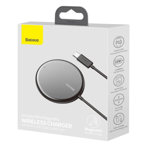 БЗП Baseus Simple Mini Magnetic Wireless Charger For IPwith Type-C Cable Чорний