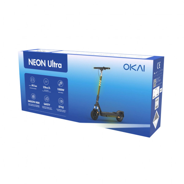 Електросамокат OKAI ES40-Black 10", 500(1000)W, 15.6Ah, 70km, 38kmh, 25%, NFC, App, 28kg