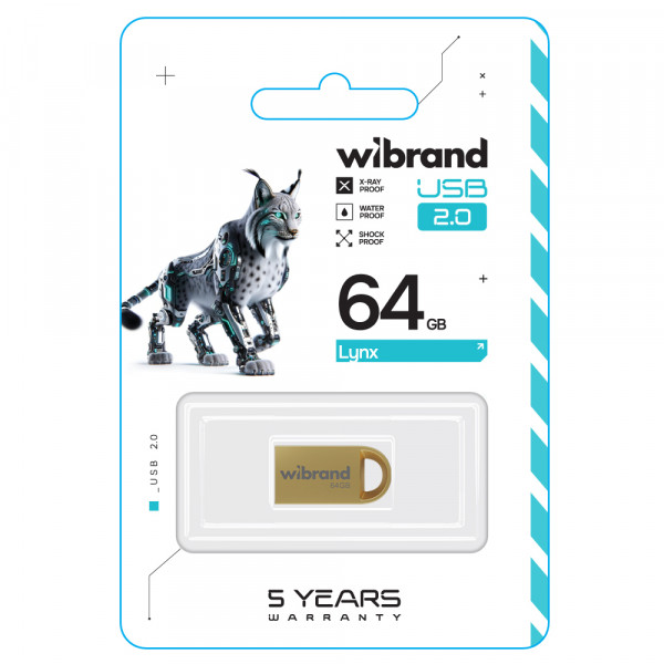 Флеш-накопичувач Wibrand USB 2.0 Lynx 64Gb Gold