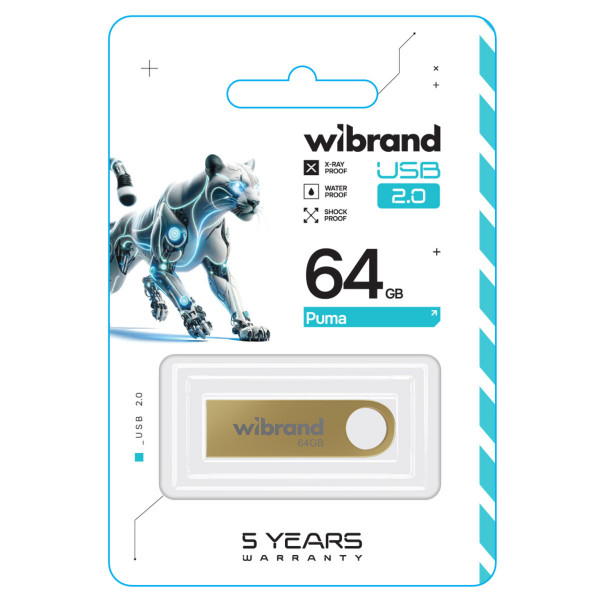 Флеш-накопичувач Wibrand USB 2.0 Puma 64Gb Gold