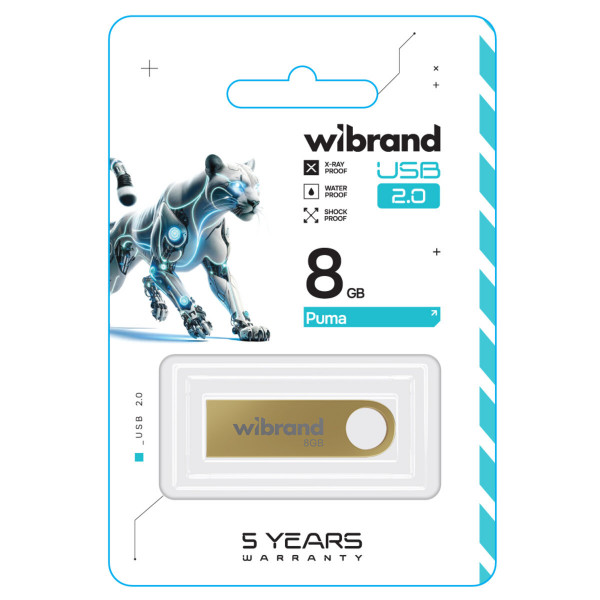 Флеш-накопичувач Wibrand USB 2.0 Puma 8Gb Gold