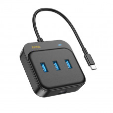 Хаб HOCO HB35 Easy link 4-in-1 Gigabit Ethernet Adapter(Type-C to USB3.0*3+RJ45)(L=0.2M) Чорний