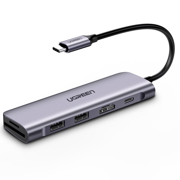 Хаб UGREEN USB-C to 2 Ports USB3.0-A Hub + HDMI + TF/SD with PD Power Supply (Space Gray)