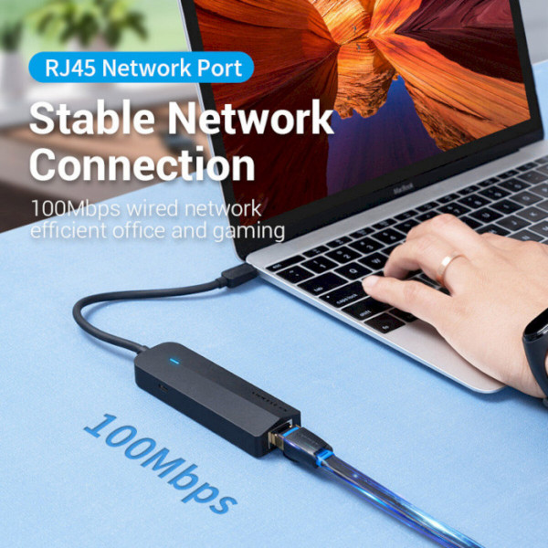Хаб Vention USB-C to USB 2.0*3/RJ45/Micro-B HUB 0.15M Чорний ABS Type