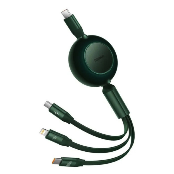 Кабель Baseus Bright Mirror 2 Series Retractable 3-in-1 Fast Charging Data Cable Type-C to M+L+C 100W 1.1m Green