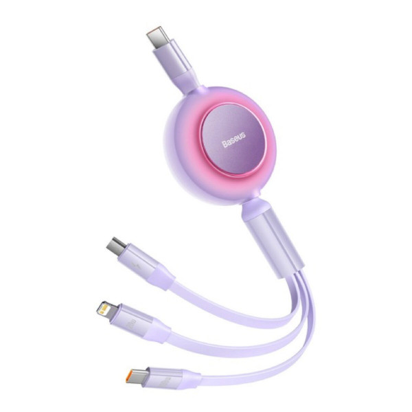 Кабель Baseus Bright Mirror 2 Series Retractable 3-in-1 Fast Charging Data Cable Type-C to M+L+C 100W 1.1m Purple