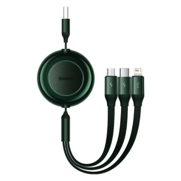 Кабель Baseus Bright Mirror 2 Series Retractable 3-in-1 Fast Charging Data Cable USB to M+L+C 3.5A 1.1m Green