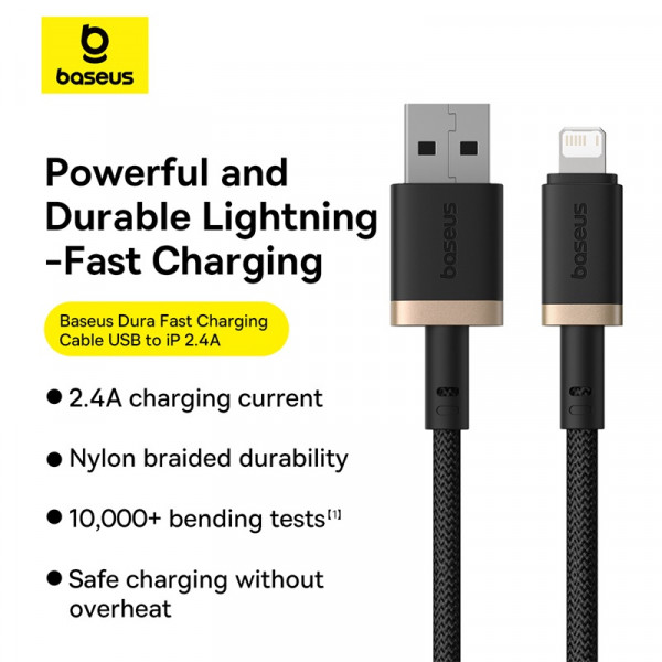 Кабель Baseus Dura Series Fast Charging Cable USB to iP 2.4A 1m Gold+Black (P10377801U01-00)