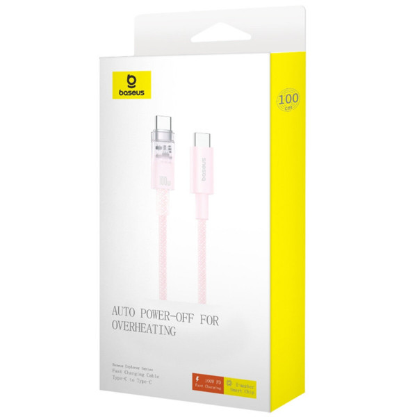 Кабель Baseus Explorer Series Fast Charging Cable with Smart Temperature Control Type-C to Type-C 100W 1m Baby Pink