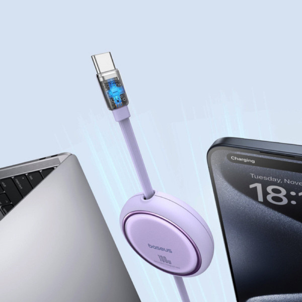 Кабель Baseus Free2Draw Mini Retractable Charging Cable Type-C to Type-C 100W 1m Nebula Purple