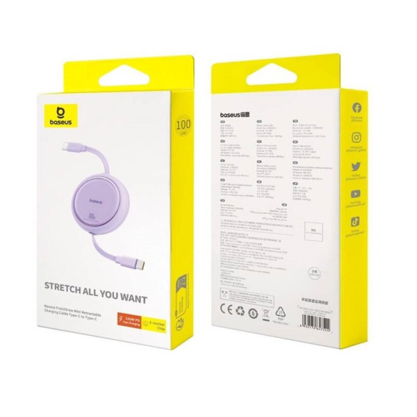 Кабель Baseus Free2Draw Mini Retractable Charging Cable Type-C to Type-C 100W 1m Nebula Purple