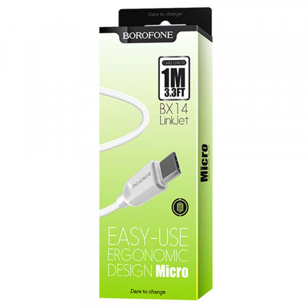 Кабель BOROFONE BX14 USB to Micro 2.4A, 1m, PVC, TPE connectors, White (6957531089988)
