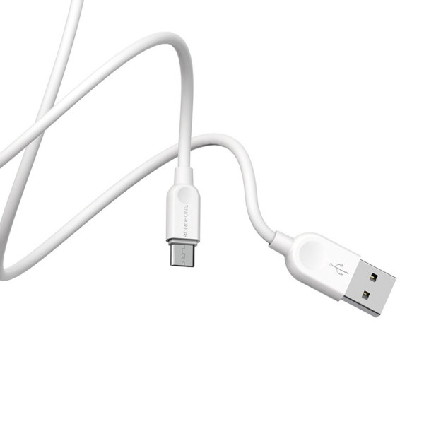 Кабель BOROFONE BX14 USB to Micro 2.4A, 3m, PVC, TPE connectors, Білий