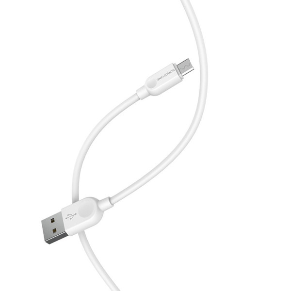 Кабель BOROFONE BX14 USB to Micro 2.4A, 3m, PVC, TPE connectors, Білий