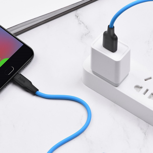 Кабель HOCO X21 Plus USB to Micro 2.4A, 1m, silicone, silicone connectors, Black+Blue